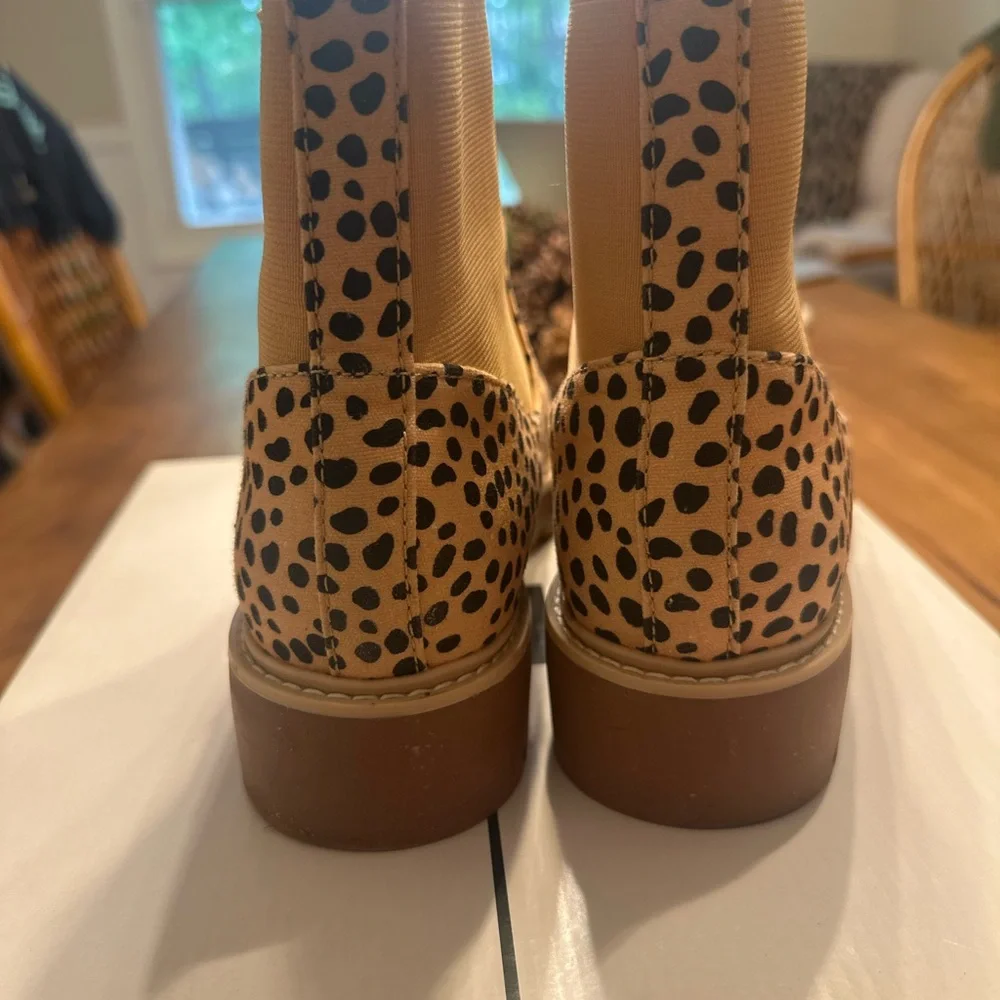 Dolce Vita Leopard Canvas Chelsea Boots with Red Pull Tab